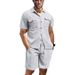 Men's Clothing Men's Summer Workwear Shirt Short Sleeved Loose Waffle Suit Two Piece For Formal & Casual For Men_viptrois.com