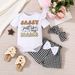 Baby Girls Cute Letter Print Short Sleeve Ladies Dress And Houndstooth Shorts And Bandana Set 3 Piece Set_viptrois.com