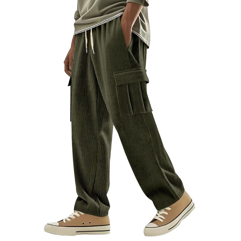 Men's Clothing Men's Heavyweight Corduroy Work Pants Retro Style Multi Pocket Loose Wide Leg Casual Trousers_viptrois.com