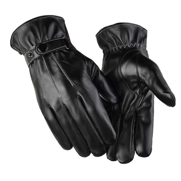 Autumn And Winter Warm PU Leather Men's Outdoor Touch Screen Plus Veet Anti-splash Water Cycling Cold Gloves_viptrois.com