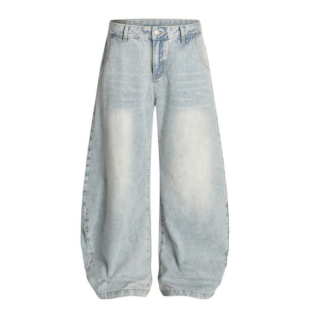 Punk Heavy Washed Denim Scimitar Men's Street Fashion Loose Wide-Leg Long Curved Casual Versatile Dad Pants_viptrois.com