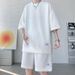 Men's Clothing Short Sleeved T Shirt Casual Sports Suit Waffle Loose Half Sleeved T Shirt Shorts Two Piece Suit_viptrois.com