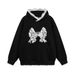 Bow Lace Trim Hooded Sweatshirt Men's Trendy Brand Vibe Autumn Winter Loose Casual Pullover Sports Shirt_viptrois.com