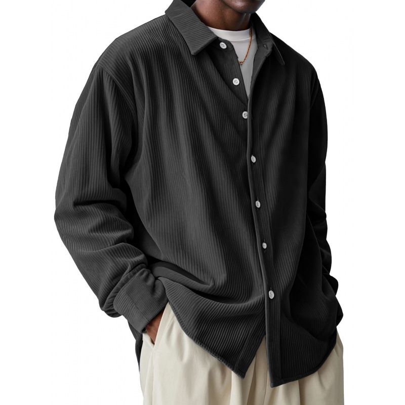 Men's Corduroy Long-Sleeve Shirt - European Fit Casual Button-Up (Sky Blue/Navy/White/Black/Grey, S-4XL)_viptrois.com
