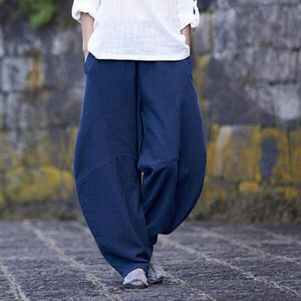 Men's Clothing Cotton And Linen Loose Women's Casual Pants Spliced Solid Color Zen Meditation Pants_viptrois.com