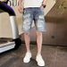 Men's Clothing Casual Straight Trousers Half Pants Five Point Pants Ripped Denim Shorts_viptrois.com