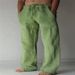 Men's Solid Color Cotton Linen Pants With Drawstring Loose Casual Style_viptrois.com