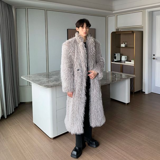 Men's Clothing Cold Resistant And Warm Winter Extra Thick Long Plush Coat Men's Large Silhouette Fox Fur Coat Thick Fur Trend_viptrois.com