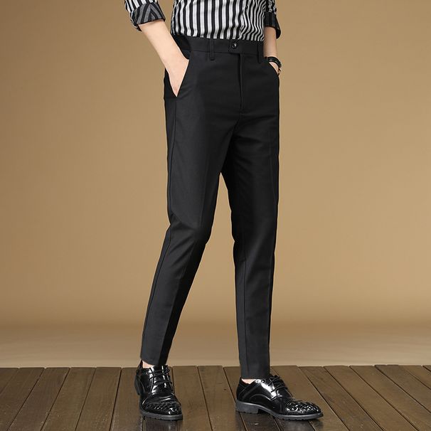 Men's Clothing Suit Trousers Four Seasons Business Men's Suit Trousers Straight Iron Free Elastic Slim Youth Casual Trousers Men_viptrois.com
