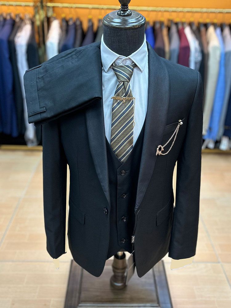 Men's Clothing Green Fruit Collar 3 Piece Suit For Men, Student Graduation Stage Performance Slim Dress, Large Size_viptrois.com