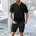 Men's Clothing Men's Clothing Men's Summer Waffle Stand Collar Zipper Solid Color Short Sleeved Shorts Men's Outdoor Leisure Suit_viptrois.com