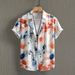 Men's Short Sleeve Shirt With Tie-Dye Lotus Print - Casual Button Up Shirt, Breathable Polyester, Slim Fit_viptrois.com