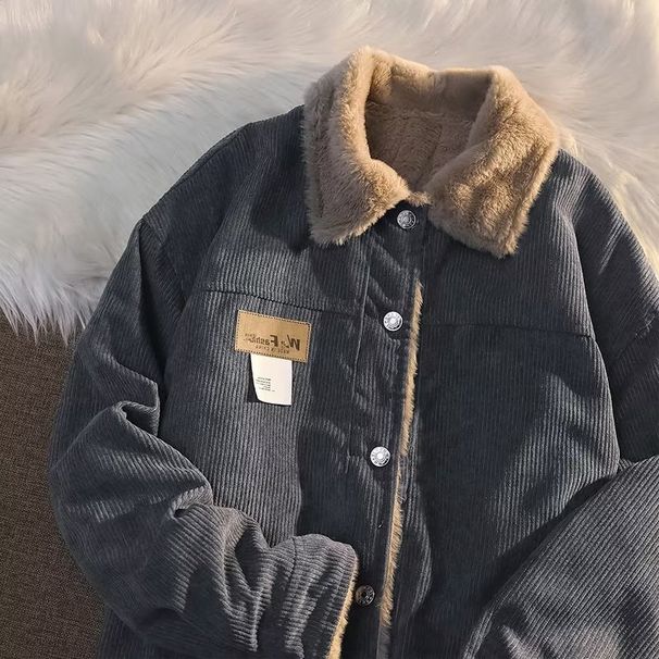 New lamb wool cotton coat for men in winter, loose and casual, thick collar cotton coat, Hong Kong style versatile and handsome jacket_viptrois.com