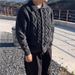 Pure Polo Collar Japanese Retro Knitted Cardigan Men Korean Trendy Fashion Couple Thick Loose Casual Sweater_viptrois.com