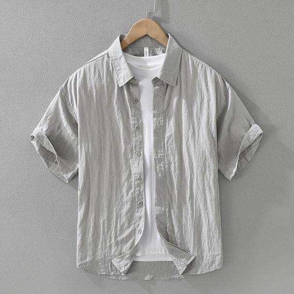 Simple And Fresh Short Sleeved Shirt For Men, Fashionable And Versatile, Artistic And Casual Loose Top_viptrois.com