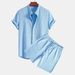 Men's Casual Short Sleeved Shirt And Shorts Set Solid Color Fashion Multi Color Bamboo Wrinkle_viptrois.com