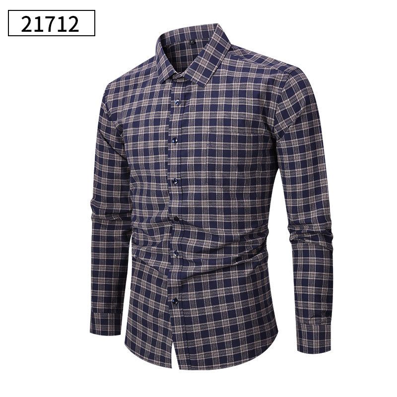 Men's Clothing Men's Casual Long Sleeve Shirt - Soft Cotton Blend Plaid Shirt, Relaxed Fit, Versatile Daily Wear For Autumn_viptrois.com