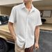 Men's Clothing Men's Short Sleeved Commuter Shirt Lapel Button Casual Texture Shirt_viptrois.com