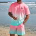 Men's Gradient Print Short Sleeve T-Shirt And Shorts Set, Summer Casual Streetwear Outfit, Soft Breathable Polyester Blend, Multiple Colors_viptrois.com