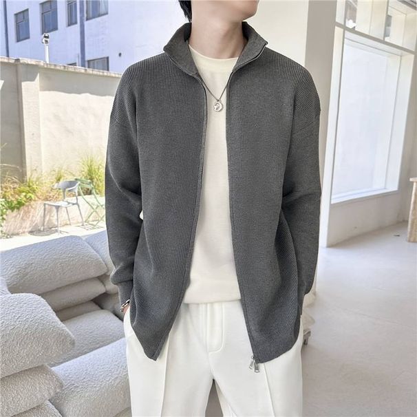 Pure New Autumn Winter Minimalist Versati Stand Collar Knitted Cardigan Men's Zipper Sweater Casual Plus Size Coat Lazy_viptrois.com