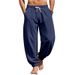 plus Size Men's Summer Beach Linen Casual Jogger Sports Pants mid Waist Black Solid Polyester Slight Stretch Machine Washable_viptrois.com