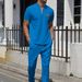 Summer Men's Waffle Knit Pocket T-Shirt & Long Pants Casual Lounge Set - Breathable Cotton Blend, Comfort Fit, S-XXXL (Khaki, White, Gray, Black, Blue_viptrois.com