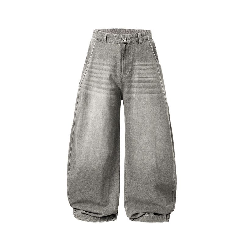 Streetwear Baggy Jeans For Men - Vintage Washed Denim Pants With Unique Scythe Cut, Loose Fit, Comfortable & Stylish For Urban Fashion_viptrois.com