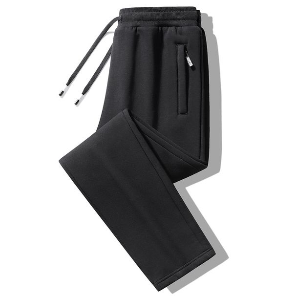 Men’s Fleece-Lined Jogger Pants – Winter Thermal Sweatpants With Zippered Pockets & Tapered Cuffs (M-5XL, Black/Charcoal)_viptrois.com