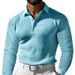 Men's Clothing Waffle Lapel Button Long Sleeve Polo Shirt Holiday Casual T Shirt_viptrois.com