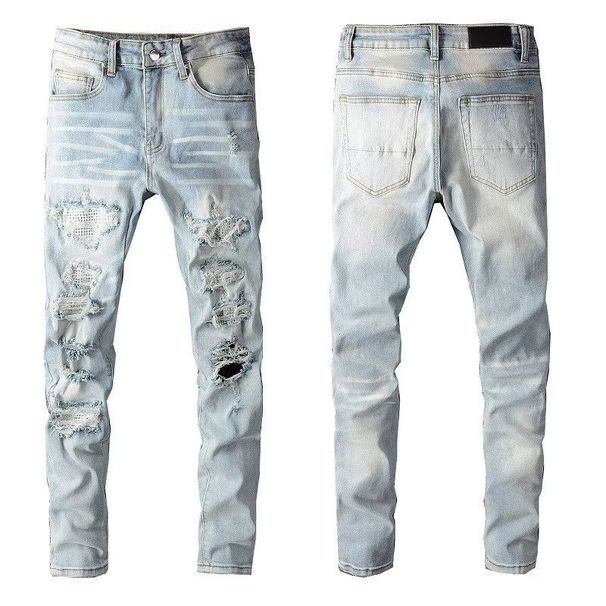 Elastic Jeans Men's Trendy Brand Summer Thin, Pierced, Embroidered, Slimming, Small Feet, Light Color, Versatile,_viptrois.com