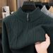 Medium And Green Half-zipper Sweater Men's Thickened Warm Business Casual Pullover Bottoming Knitted Sweater Men's Clothing_viptrois.com