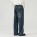 Men's Clothing Straight Half Elastic Waist Jeans Washed Vintage Wide Leg Long Pants_viptrois.com