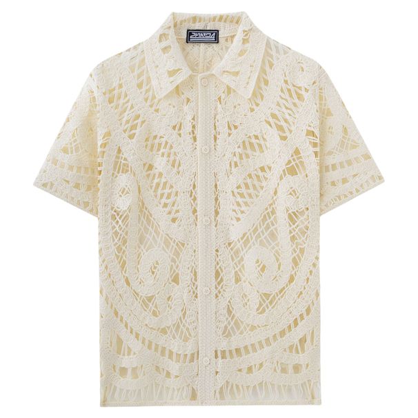 Cross-Border Clothing European And American Men's Hand Crocheted Knitwear Summer New Short Sleeve Hollow Cardigan Polo_viptrois.com