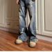 American High Washed Distressed Patchwork Deconstruction Jeans For Men, Loose Slightly Flared, Handsome And Explosive_viptrois.com