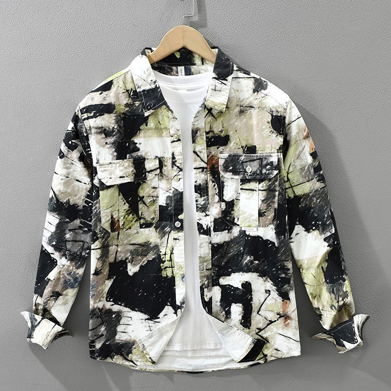 Vintage Printed Long Sleeved Shirt, Men's New Versatile Artistic Casual Loose Top_viptrois.com