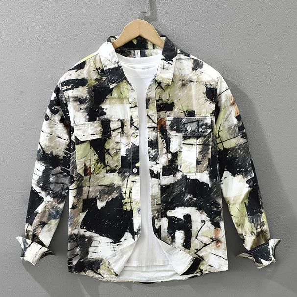 Vintage Printed Long Sleeved Shirt, Men's New Versatile Artistic Casual Loose Top_viptrois.com