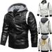 2022 Large PU Leather Coat Standing Collar Knitted Hooded Men's Jacket Korean Version New_viptrois.com