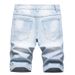 Men's Summer Light Blue Denim Shorts Mid-Thigh Length Distressed Casual Relaxed Fit Five-Pocket Design_viptrois.com