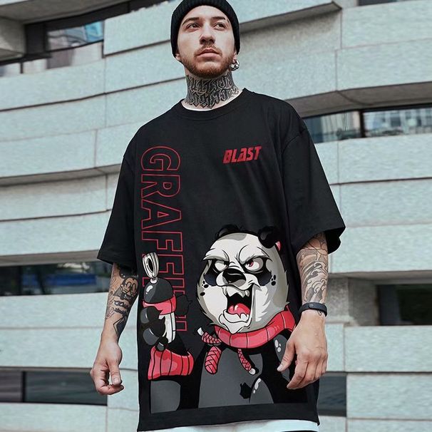 Oversize Brand Fat Men's Loose Short T-shirt 300kg Panda Large Size China-Chic Chinese Style Half Sleeve Fashion_viptrois.com