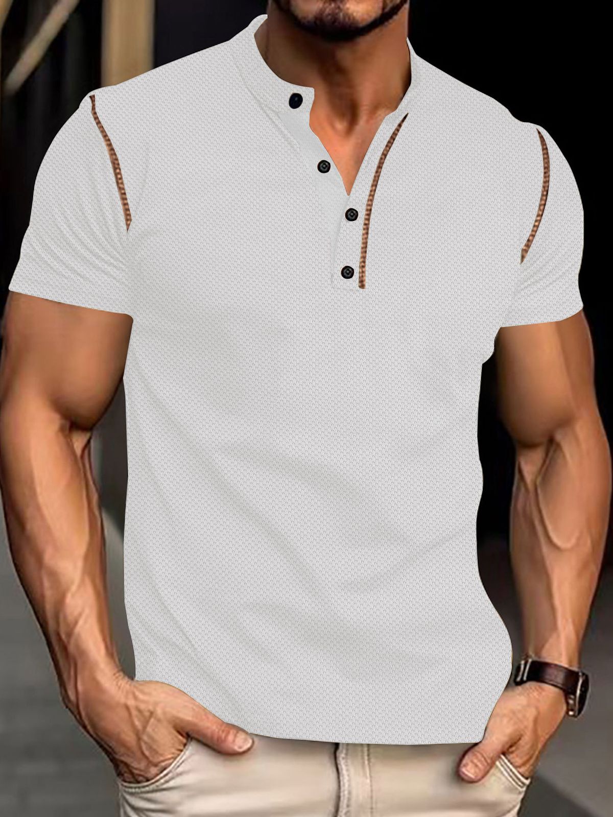 Unbeatable Quality Men's Summer Color Blocked Casual Loose Button Placket Pineiphone Grid Short Sleeved Men's Polo Shirt_viptrois.com