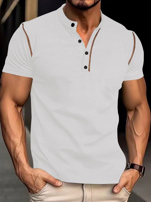 Unbeatable Quality Men's Summer Color Blocked Casual Loose Button Placket Pineiphone Grid Short Sleeved Men's Polo Shirt_viptrois.com