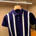 Trendy High-end Short-sleeve Knitted Polo Shirt For Men, Lightweight Spring British Retro Color-block Striped Fashion_viptrois.com