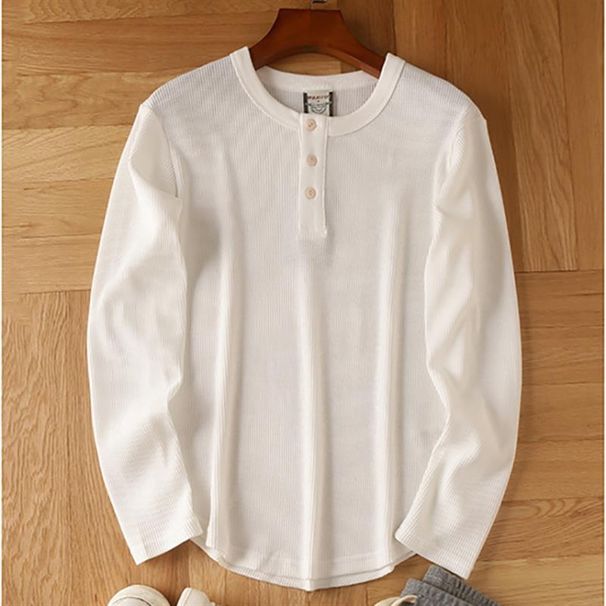 Pulse European And American Tough Guy Henry V-Neck Live Streaming One-Piece Dropshipping Men's All-Cotton Waffle Long-Sleeve_viptrois.com