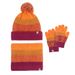 Young Girls Clothing scarf three piece set with velvet contrast color fur ball hat scarf gloves three piece set warm wool blend_viptrois.com