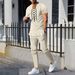 25 Cross-border Men's New Waffle V-neck Rope Short-sleeved Trousers Two-piece Casual Suit Men_viptrois.com