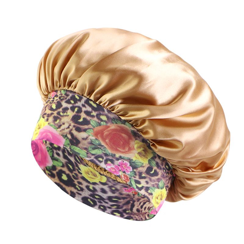 Ethnic style printed elastic wide brimmed satin sleeping cap beauty perm cap_viptrois.com