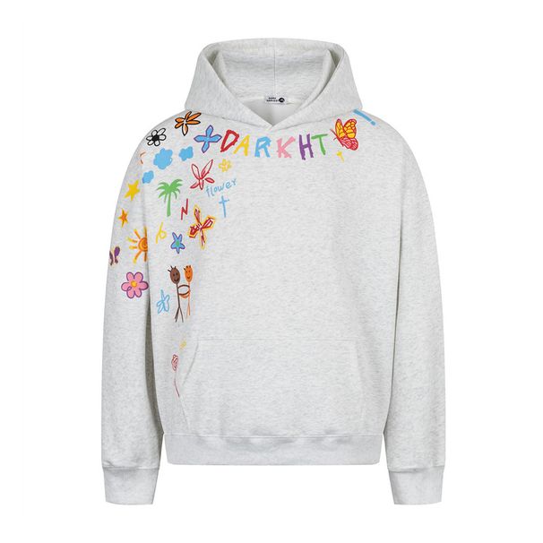 American Style Hand-painted Graffiti Cartoon Print Pullover Sweatshirt Men's Autumn Winter Clothing 420G Loose Hooded_viptrois.com