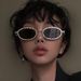 Full diamond oval frame sunglasses High end ins millennial hot girl female photo taking concave glasses diamond sunglasses_viptrois.com