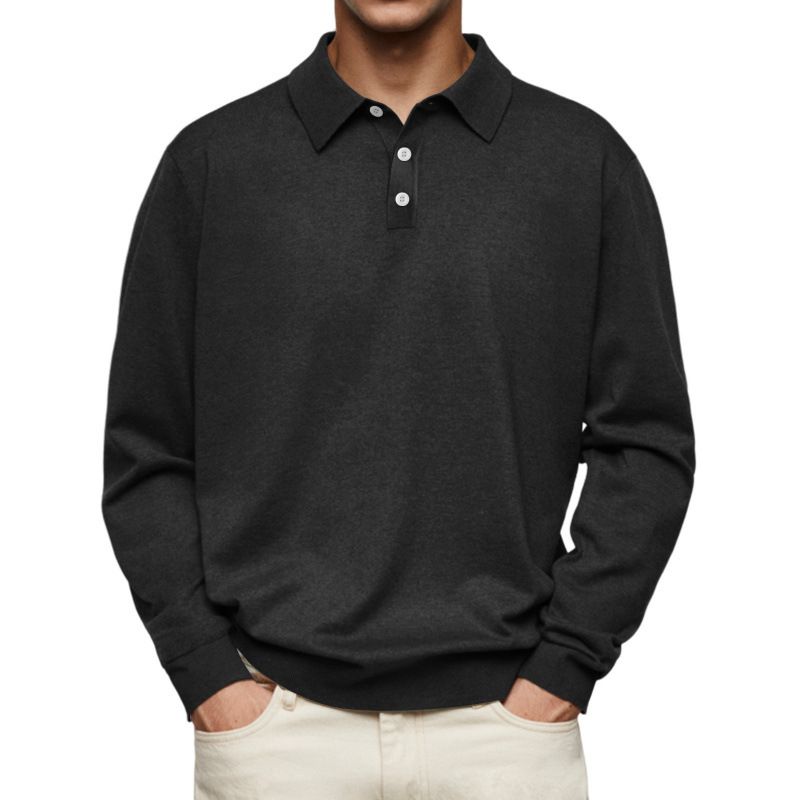 Men's Slim Fit V-Neck Long Sleeve Polo Shirt – Stretch Cotton Blend, Breathable & Comfortable, Versatile Casual & Business Casual Top_viptrois.com