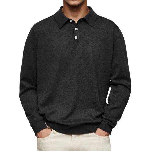 Men's Slim Fit V-Neck Long Sleeve Polo Shirt – Stretch Cotton Blend, Breathable & Comfortable, Versatile Casual & Business Casual Top_viptrois.com